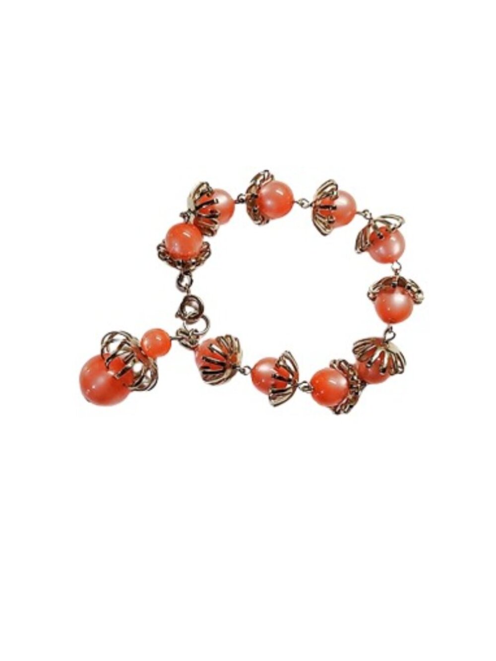 Vintage 1960s Bright Orange Lucite Beaded Bracelet Glowing Moon Glow Plastic